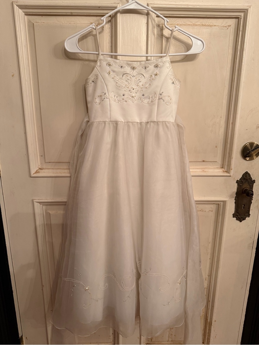 David's Bridal White Girls' Beaded Tulle Party Dress - Picture 1 of 3